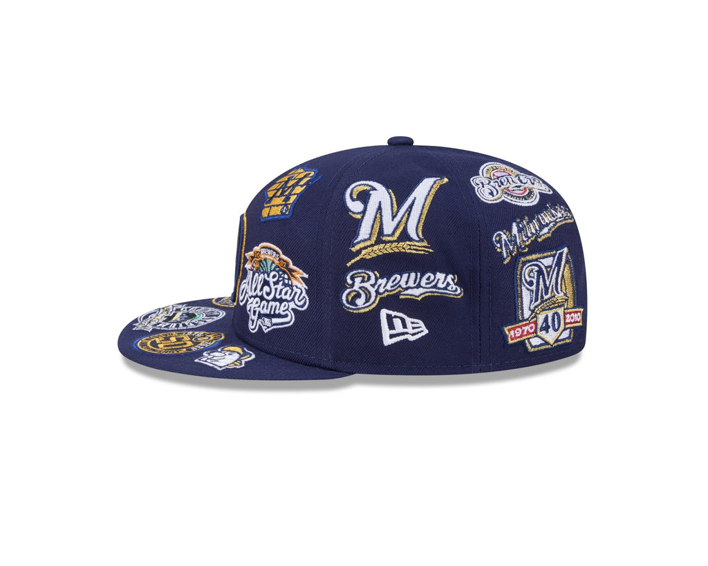Milwaukee Brewers MLB All Over Patch 59FIFTY Fitted New Era Official Team Hat Sports Fan Cap Official MLB Team Hat Baseball Fan Cap