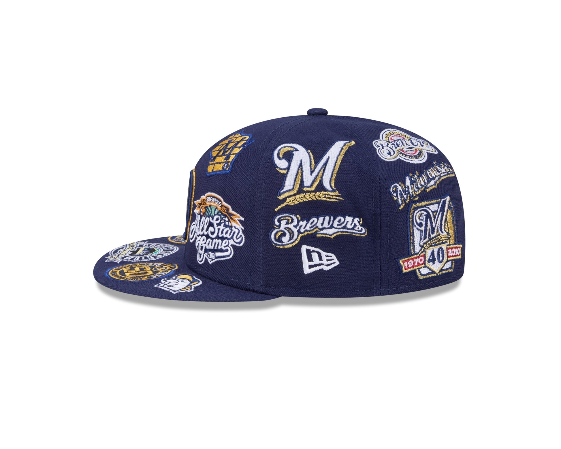 Milwaukee Brewers MLB All Over Patch 59FIFTY Fitted New Era Official Team Hat Sports Fan Cap Official MLB Team Hat Baseball Fan Cap