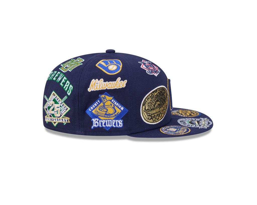Milwaukee Brewers MLB All Over Patch 59FIFTY Fitted New Era Official Team Hat Sports Fan Cap Official MLB Team Hat Baseball Fan Cap