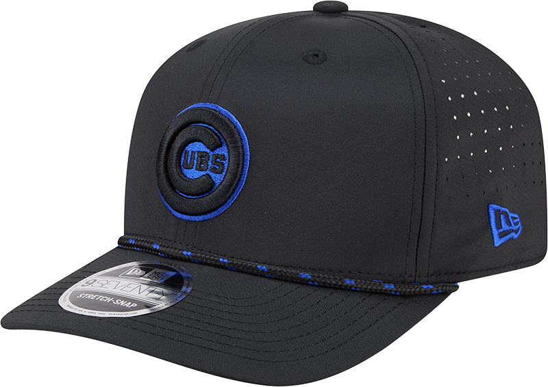 Chicago Cubs New Era Black Bullseye Sport Rope 9SEVENTY Stretch Snap Adjustable Hat Official Team Hat Sports Fan Cap Official MLB Team Hat Baseball