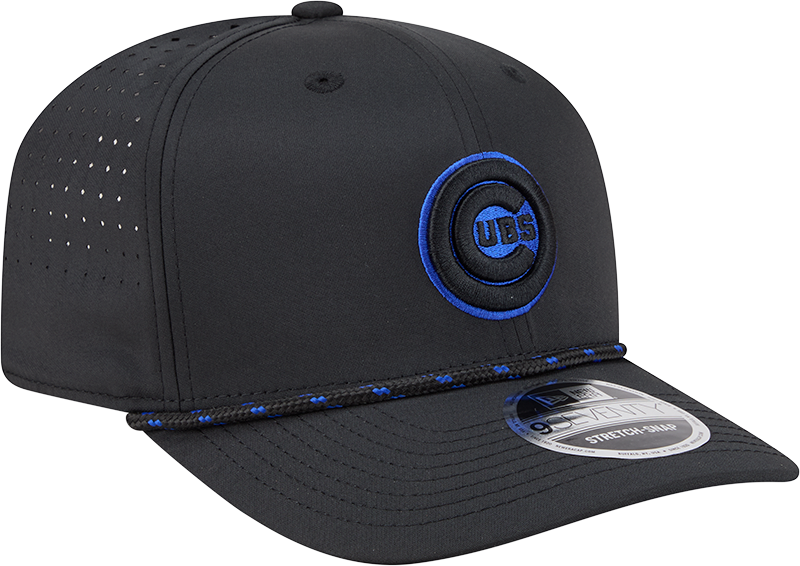 Chicago Cubs New Era Black Bullseye Sport Rope 9SEVENTY Stretch Snap Adjustable Hat Official Team Hat Sports Fan Cap Official MLB Team Hat Baseball