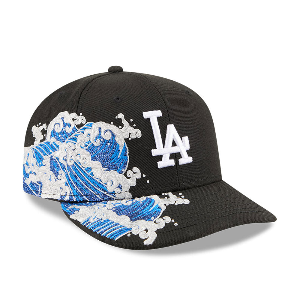 Los Angeles Dodgers MLB Waves 59FIFTY Fitted New Era Black White Official Team Hat Sports Fan Cap Official MLB Team Hat Baseball Fan Cap