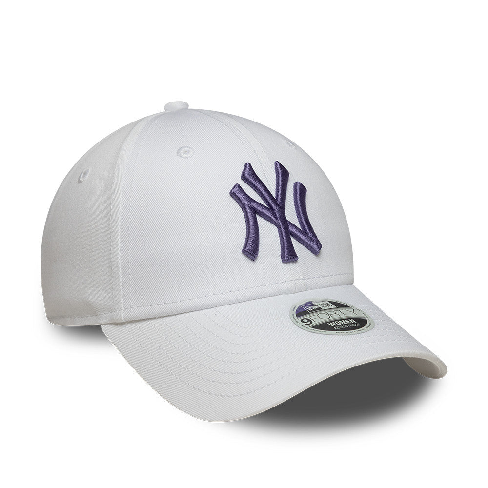 New York Yankees MLB League Essential 9FORTY Women Strapback New Era White Purple Official Team Hat Sports Fan Cap Official MLB Team Hat Baseball Fan