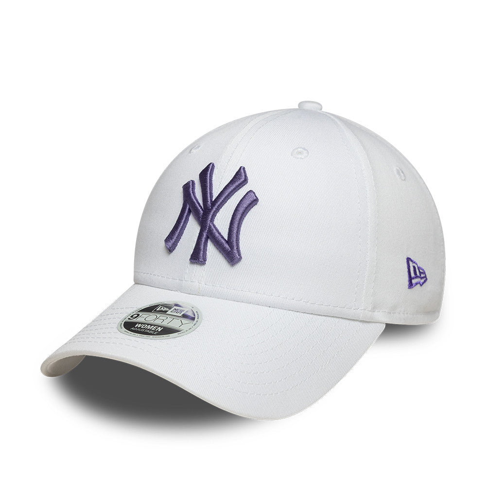 New York Yankees MLB League Essential 9FORTY Women Strapback New Era White Purple Official Team Hat Sports Fan Cap Official MLB Team Hat Baseball Fan