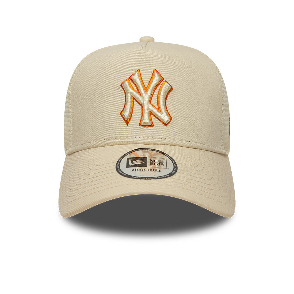 New York Yankees MLB Trucker Snapback New Era Beige Orange Official Team Hat Sports Fan Cap Official MLB Team Hat Baseball Fan Cap