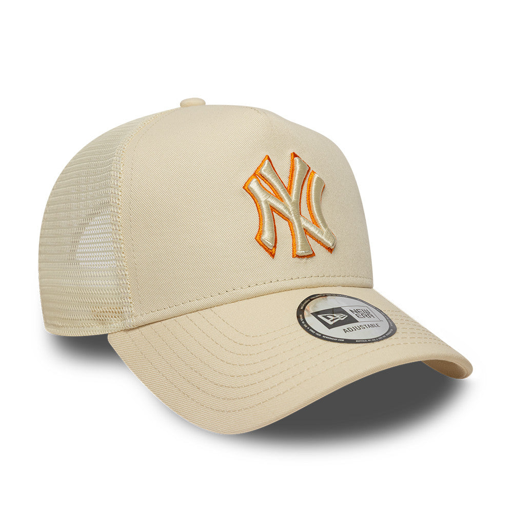 New York Yankees MLB Trucker Snapback New Era Beige Orange Official Team Hat Sports Fan Cap Official MLB Team Hat Baseball Fan Cap