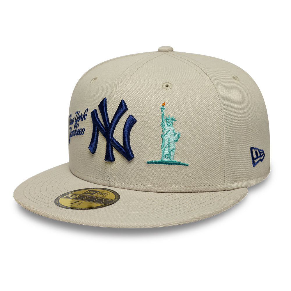 New York Yankees MLB City Icon 59FIFTY Fitted New Era Stone Blue Official Team Hat Sports Fan Cap Official MLB Team Hat Baseball Fan Cap