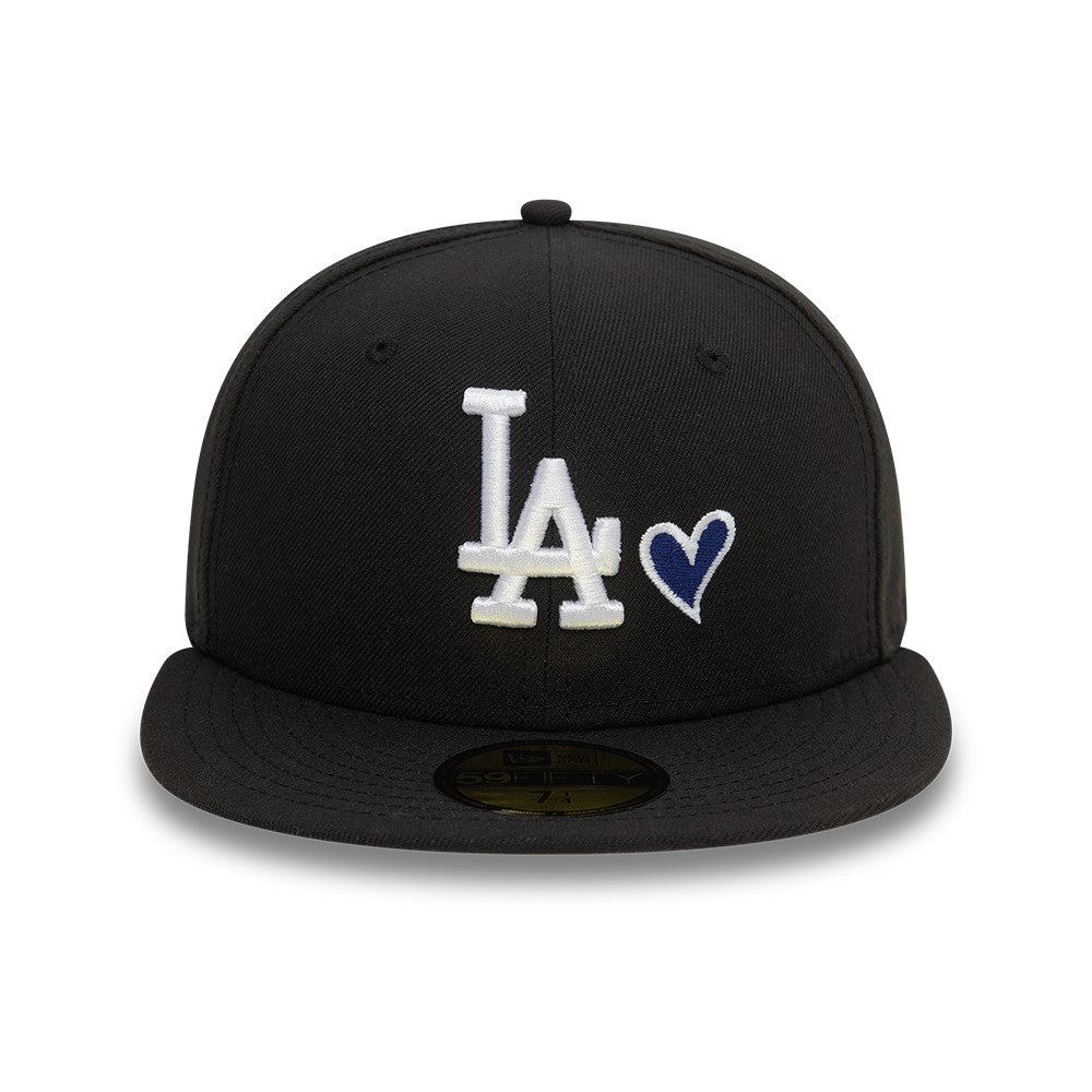 Los Angeles Dodgers MLB Heart Icon 59FIFTY Fitted New Era Black White Official Team Hat Sports Fan Cap Official MLB Team Hat Baseball Fan Cap
