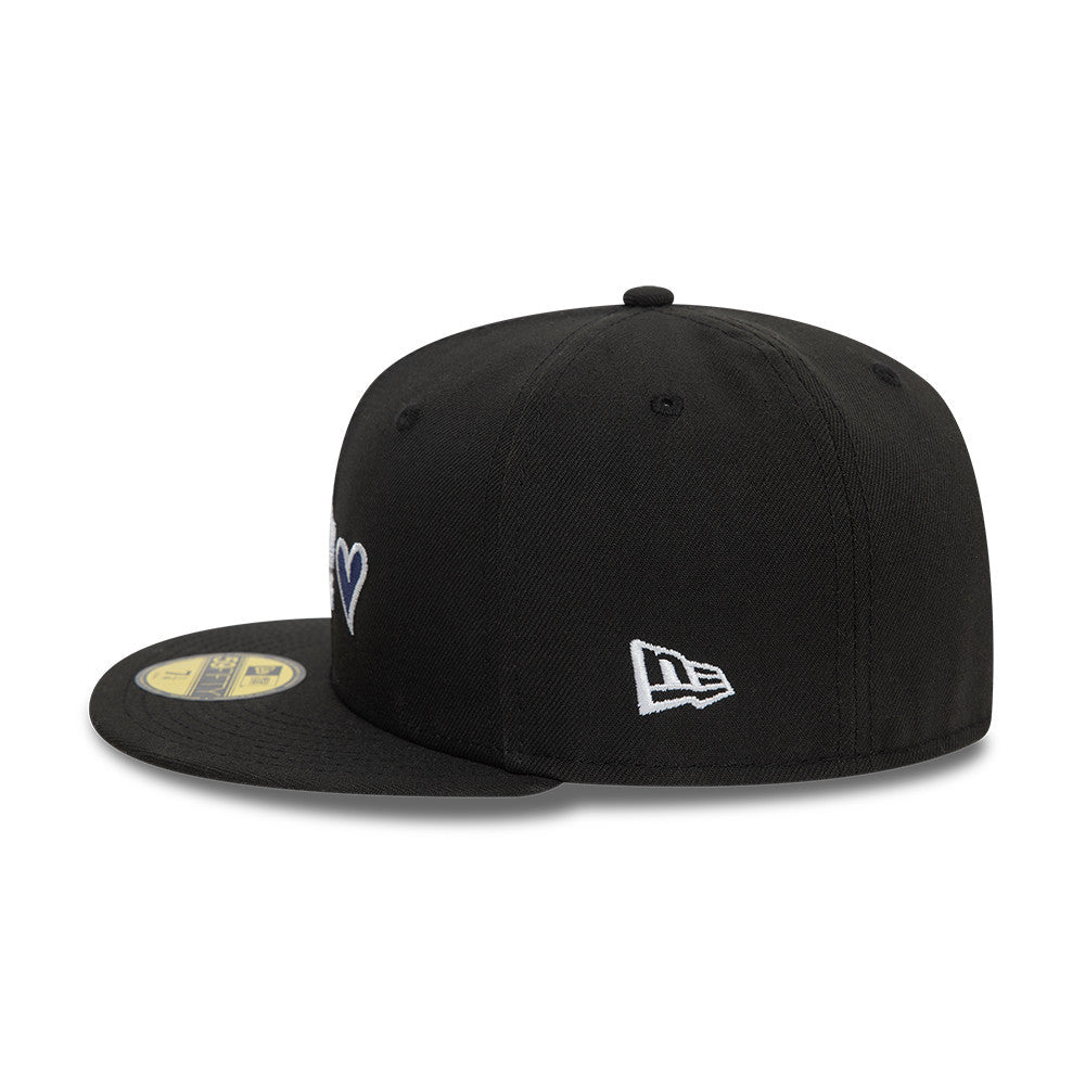 Los Angeles Dodgers MLB Heart Icon 59FIFTY Fitted New Era Black White Official Team Hat Sports Fan Cap Official MLB Team Hat Baseball Fan Cap