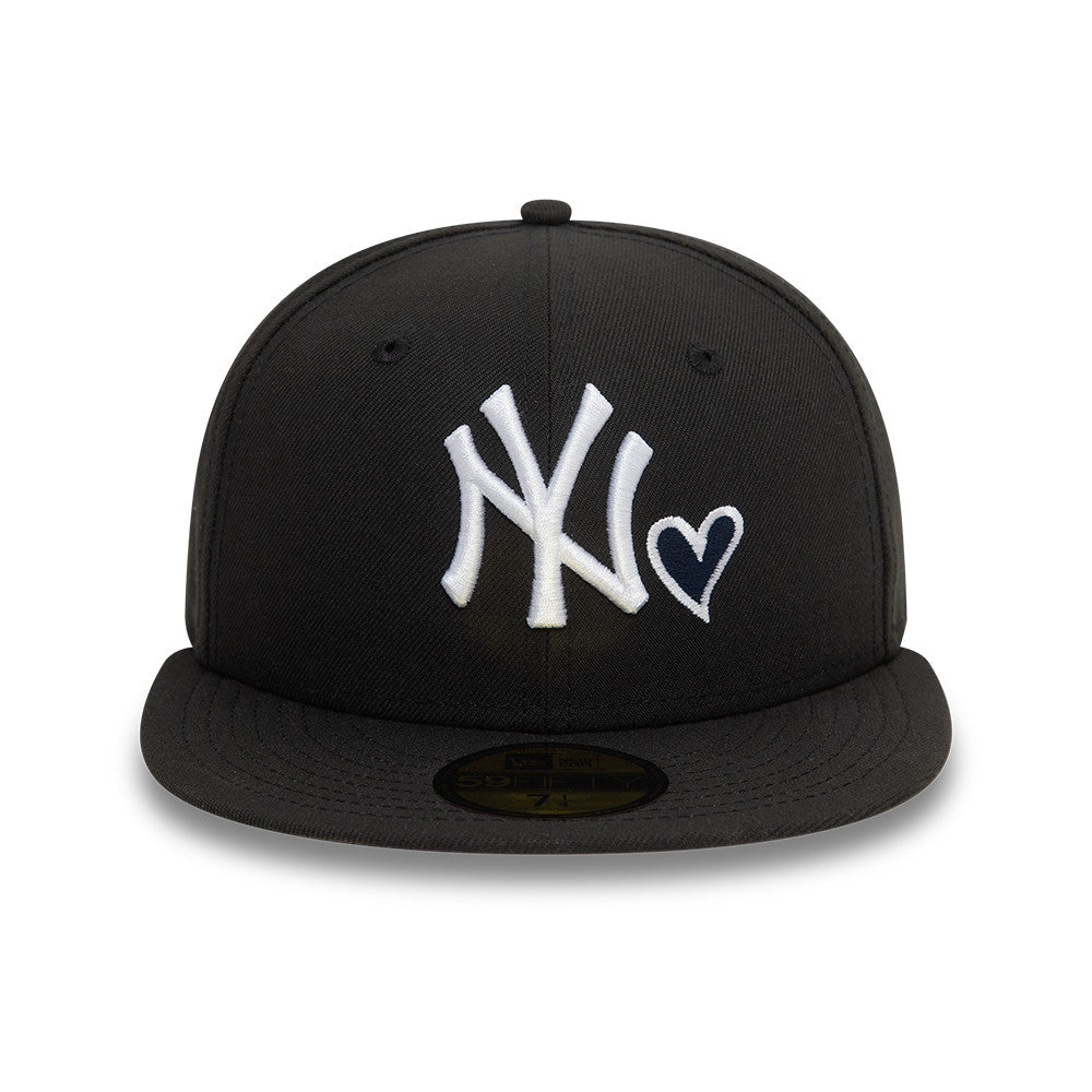 New York Yankees MLB Heart Icon 59FIFTY Fitted New Era Black White Official Team Hat Sports Fan Cap Official MLB Team Hat Baseball Fan Cap