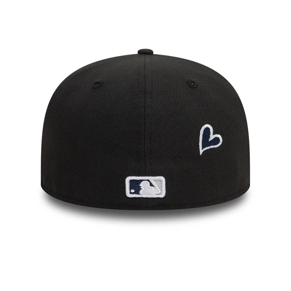 New York Yankees MLB Heart Icon 59FIFTY Fitted New Era Black White Official Team Hat Sports Fan Cap Official MLB Team Hat Baseball Fan Cap