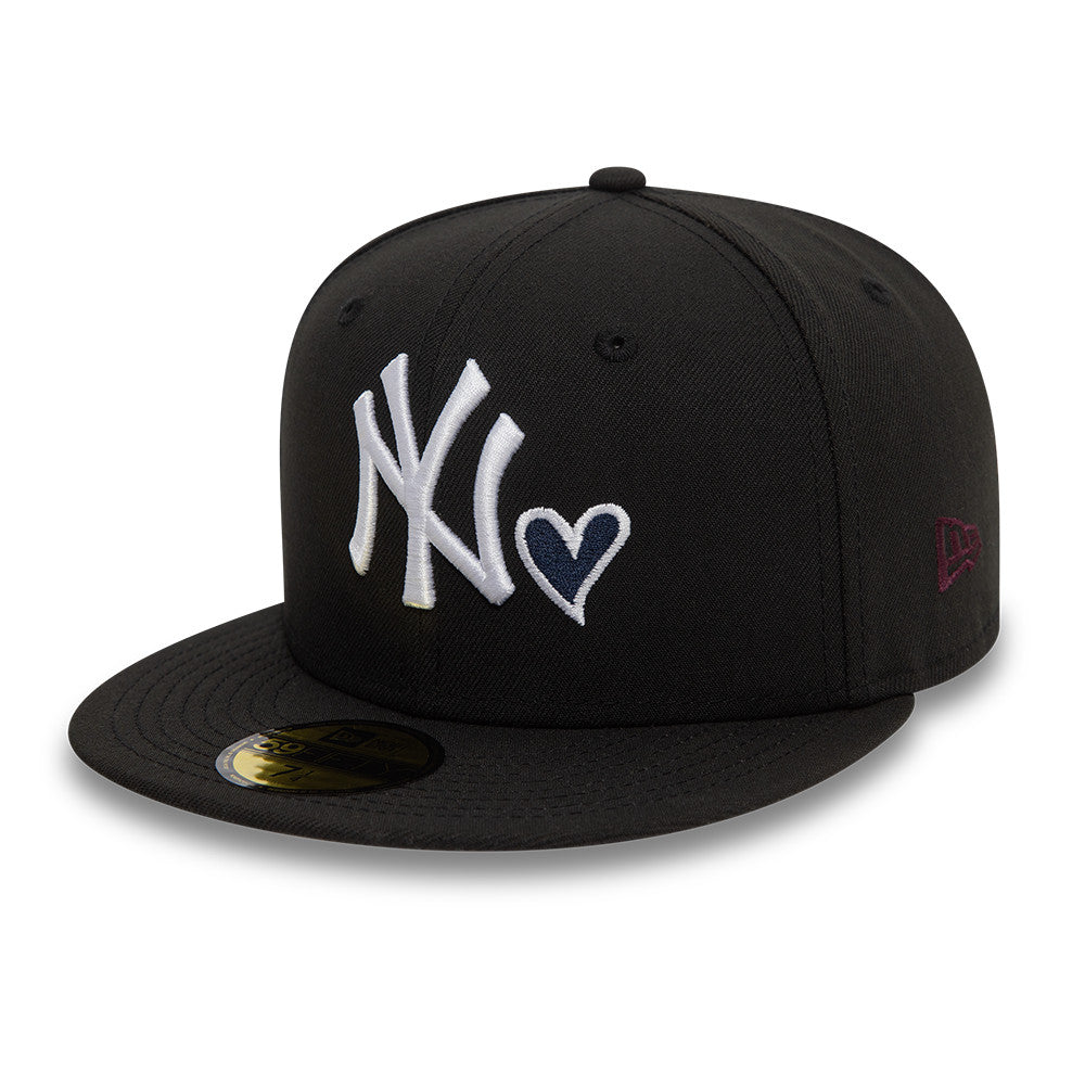 New York Yankees MLB Heart Icon 59FIFTY Fitted New Era Black White Official Team Hat Sports Fan Cap Official MLB Team Hat Baseball Fan Cap