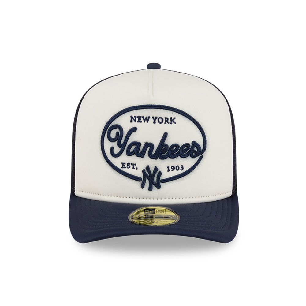 New York Yankees MLB 5950 Day Fitted Trucker A-Frame New Era White Navy Official Team Hat Sports Fan Cap Official MLB Team Hat Baseball Fan Cap