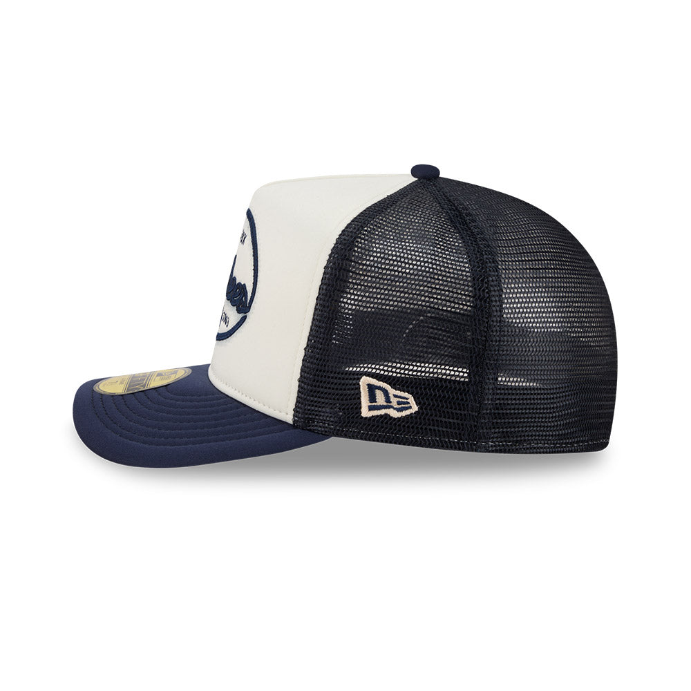 New York Yankees MLB 5950 Day Fitted Trucker A-Frame New Era White Navy Official Team Hat Sports Fan Cap Official MLB Team Hat Baseball Fan Cap
