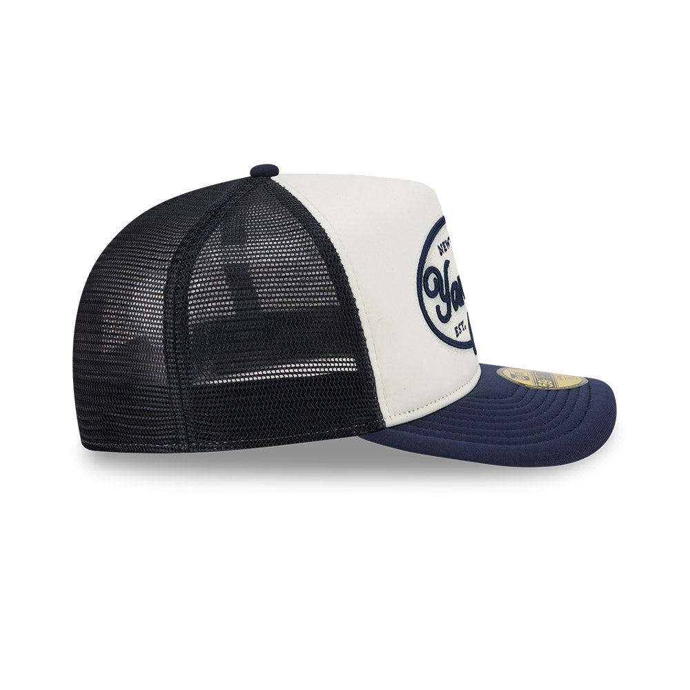 New York Yankees MLB 5950 Day Fitted Trucker A-Frame New Era White Navy Official Team Hat Sports Fan Cap Official MLB Team Hat Baseball Fan Cap