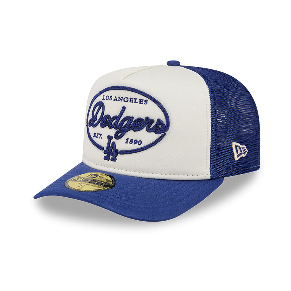 Los Angeles Dodgers MLB 5950 Day Fitted Trucker A-Frame New Era White Blue Official Team Hat Sports Fan Cap Official MLB Team Hat Baseball Fan Cap