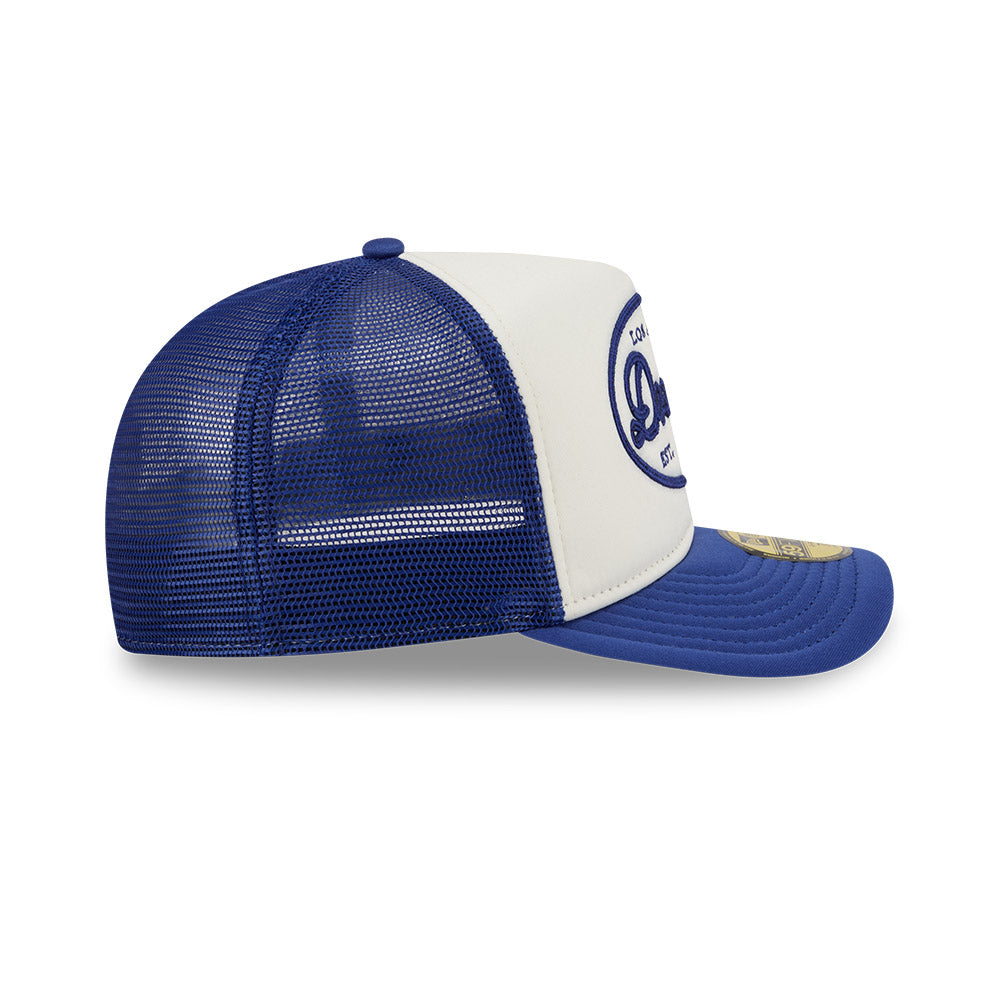 Los Angeles Dodgers MLB 5950 Day Fitted Trucker A-Frame New Era White Blue Official Team Hat Sports Fan Cap Official MLB Team Hat Baseball Fan Cap
