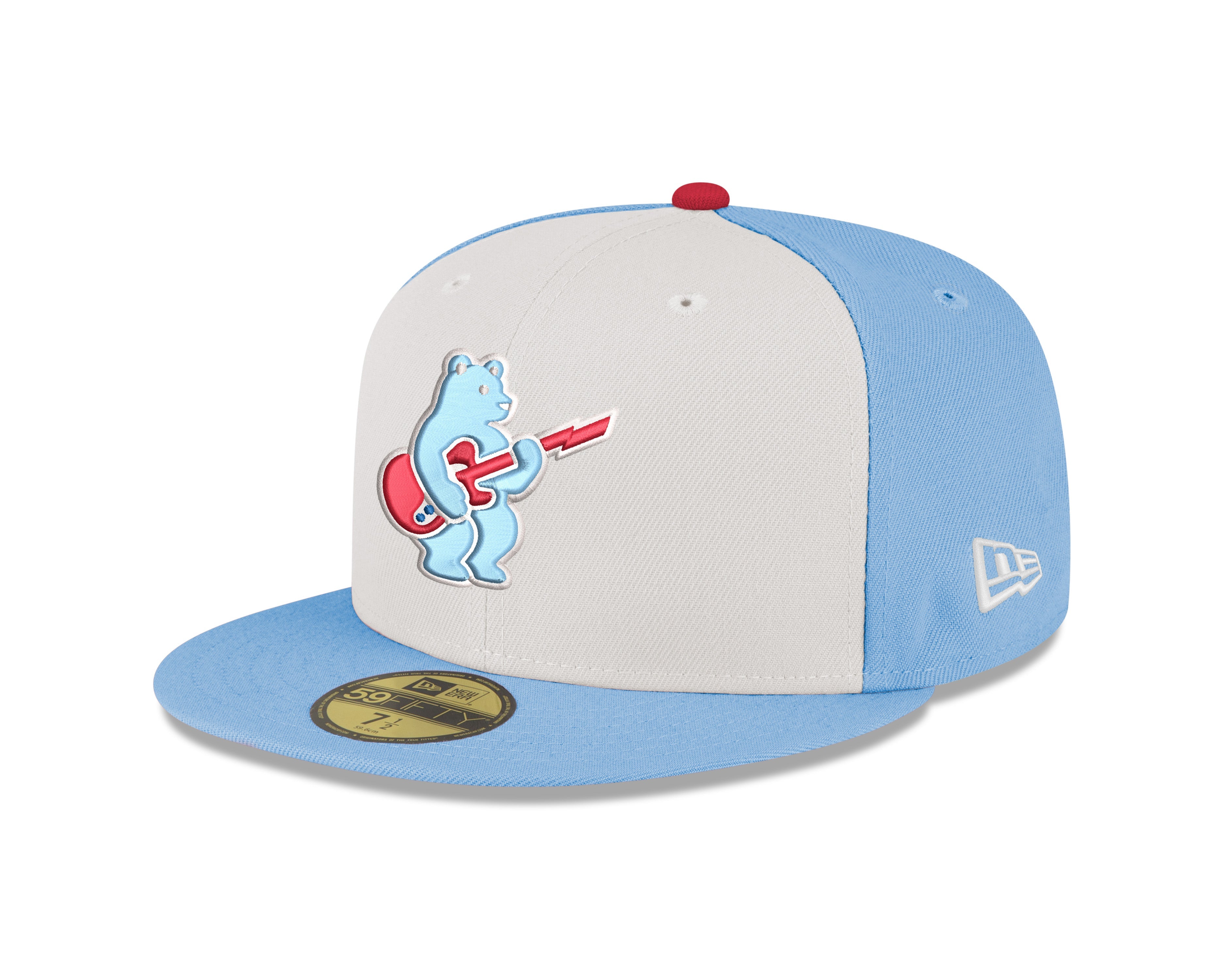 Men s Chicago Cubs New Era Chrome Sky Blue Guitar Bear Alternate 59FIFTY Fitted Hat Official Team Hat Sports Fan Cap Official MLB Team Hat Baseball