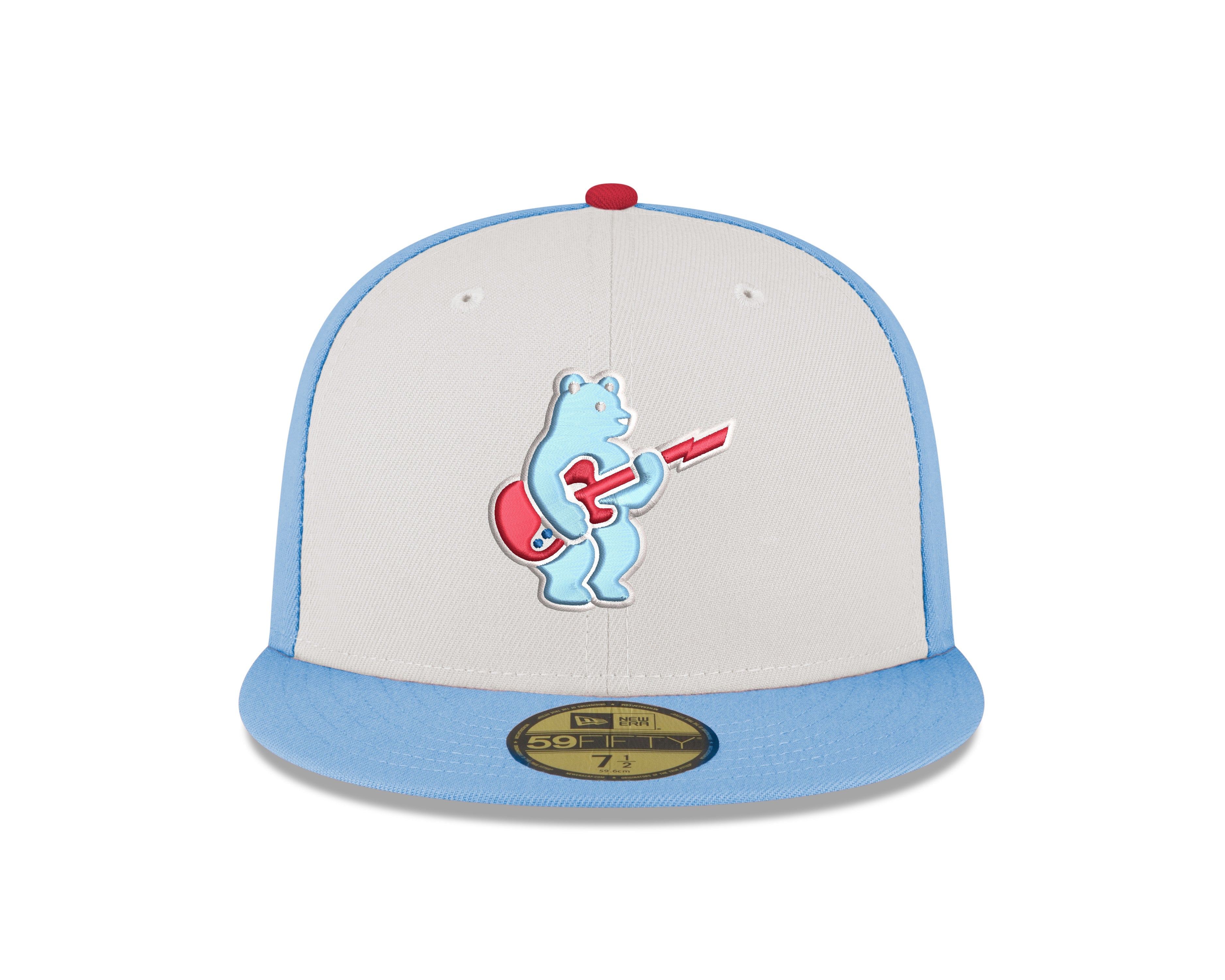 Men s Chicago Cubs New Era Chrome Sky Blue Guitar Bear Alternate 59FIFTY Fitted Hat Official Team Hat Sports Fan Cap Official MLB Team Hat Baseball