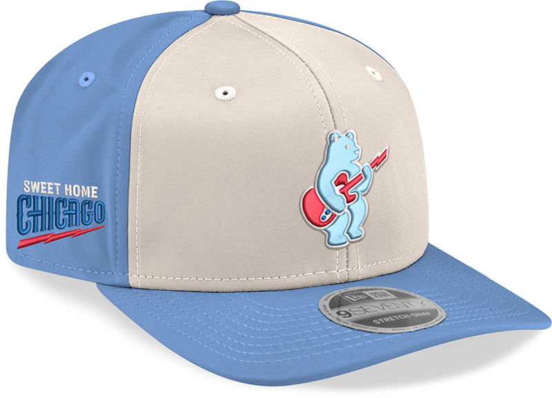 Chicago Cubs New Era Guitar Bear Sweet Home Chicago Alternate 2 Sky Blue 9SEVENTY Trucker Hat Official Team Hat Sports Fan Cap Official MLB Team Hat
