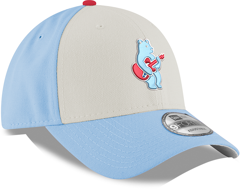 Youth Chicago Cubs Guitar Bear Alternate 9FORTY Adjustable Chrome Sky Blue Cap By New Era Official Team Hat Sports Fan Cap Official MLB Team Hat