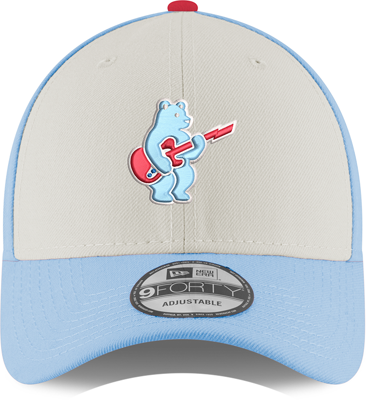 Youth Chicago Cubs Guitar Bear Alternate 9FORTY Adjustable Chrome Sky Blue Cap By New Era Official Team Hat Sports Fan Cap Official MLB Team Hat