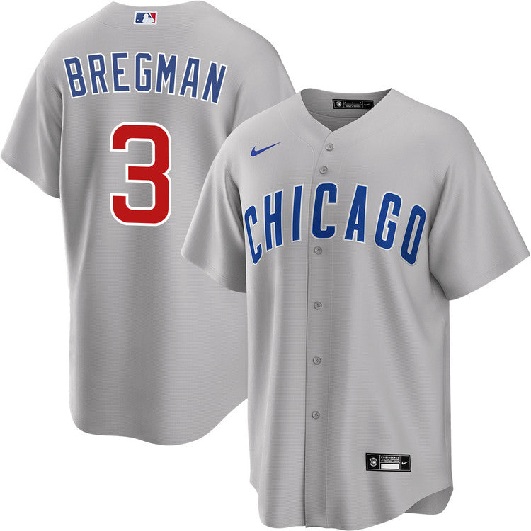 Mens Chicago Cubs Alex Bregman Road Gray Replica Jersey Official Team Jersey Sports Fan Apparel Official MLB Team Jersey Baseball Fan Apparel