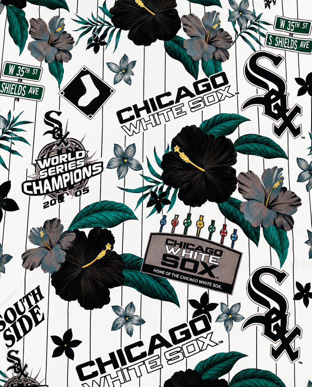 Mens Chicago White Sox White Floral Button Down Hawaiian Shirt Casual Graphic T Shirt Baseball Fan Apparel