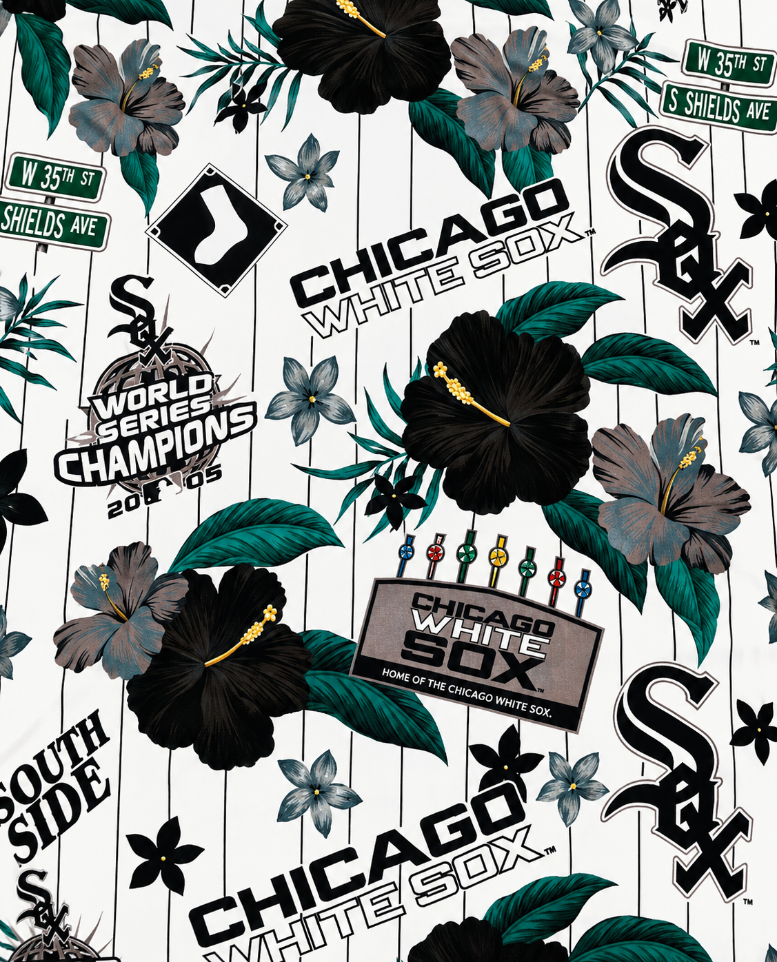 Mens Chicago White Sox White Floral Button Down Hawaiian Shirt Casual Graphic T Shirt Baseball Fan Apparel