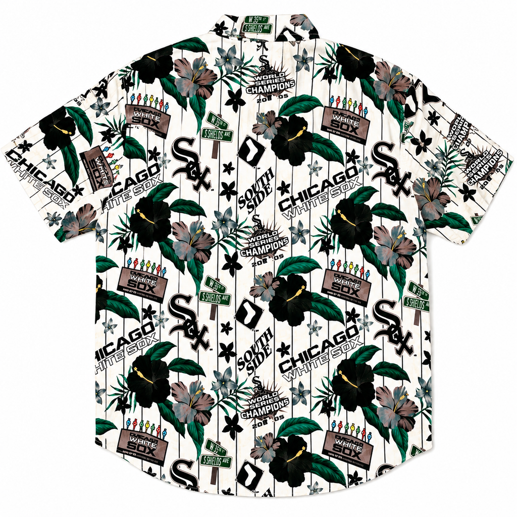 Mens Chicago White Sox White Floral Button Down Hawaiian Shirt Casual Graphic T Shirt Baseball Fan Apparel