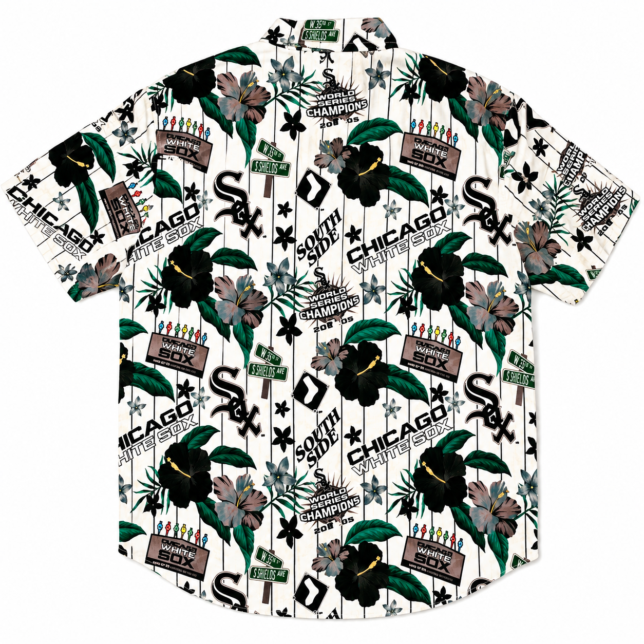Mens Chicago White Sox White Floral Button Down Hawaiian Shirt Casual Graphic T Shirt Baseball Fan Apparel