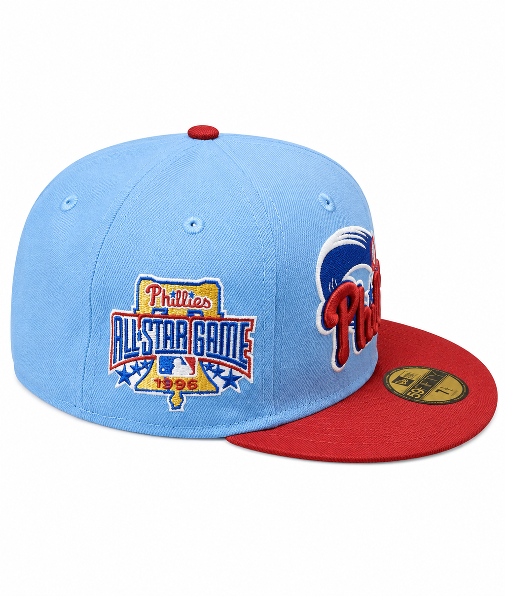 Philadelphia Phillies MLB 1996 ASG 2 Tone Sky Blue Cardinal New Era 59FIFTY Fitted Hat Official Team Hat Sports Fan Cap Official MLB Team Hat