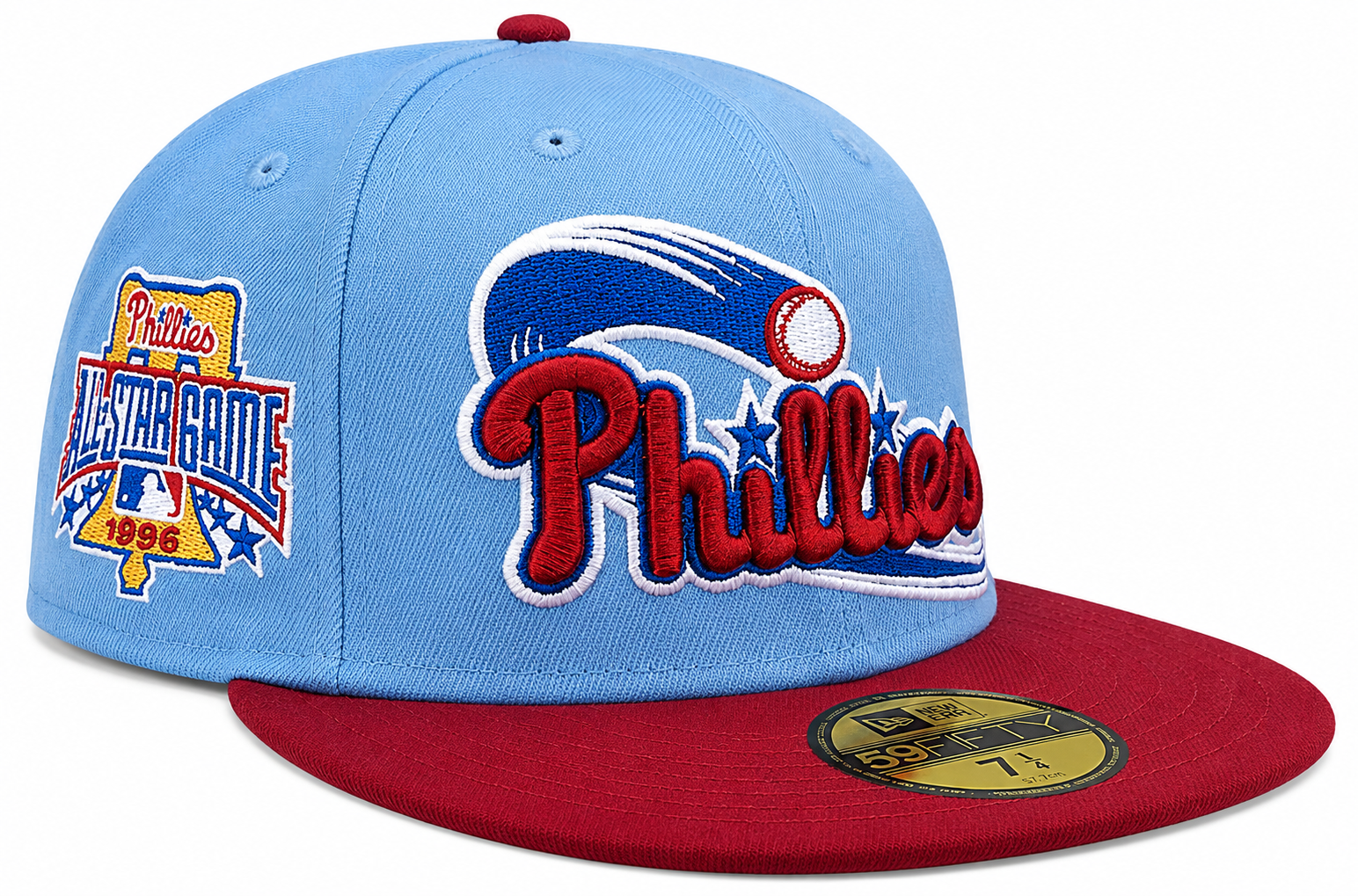 Philadelphia Phillies MLB 1996 ASG 2 Tone Sky Blue Cardinal New Era 59FIFTY Fitted Hat Official Team Hat Sports Fan Cap Official MLB Team Hat