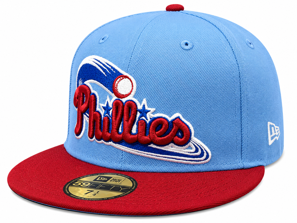 Philadelphia Phillies MLB 1996 ASG 2 Tone Sky Blue Cardinal New Era 59FIFTY Fitted Hat Official Team Hat Sports Fan Cap Official MLB Team Hat