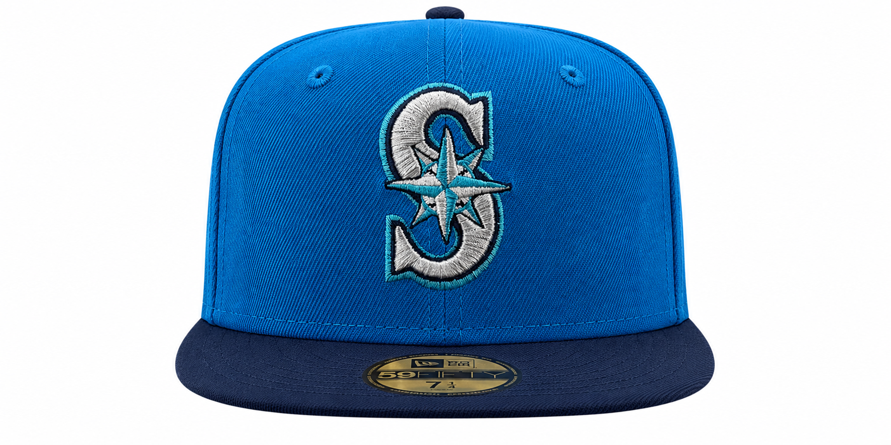 Seattle Mariners New Era 2 Tone Sunwash Ocean Blue Nirvana Nevermind Inspired 59FIFTY Fitted Hat Official Team Hat Sports Fan Cap Official MLB Team