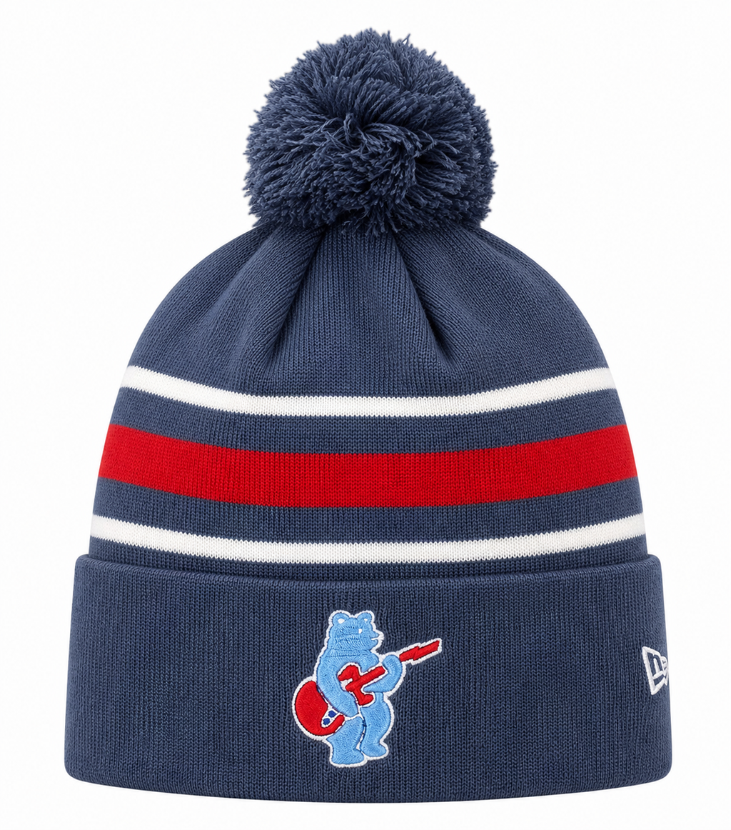 Chicago Cubs New Era Navy 2nd Alternate Guitar Bear Cuffed Knit Hat with Pom Official Team Hat Sports Fan Cap Official MLB Team Hat Baseball Fan Cap