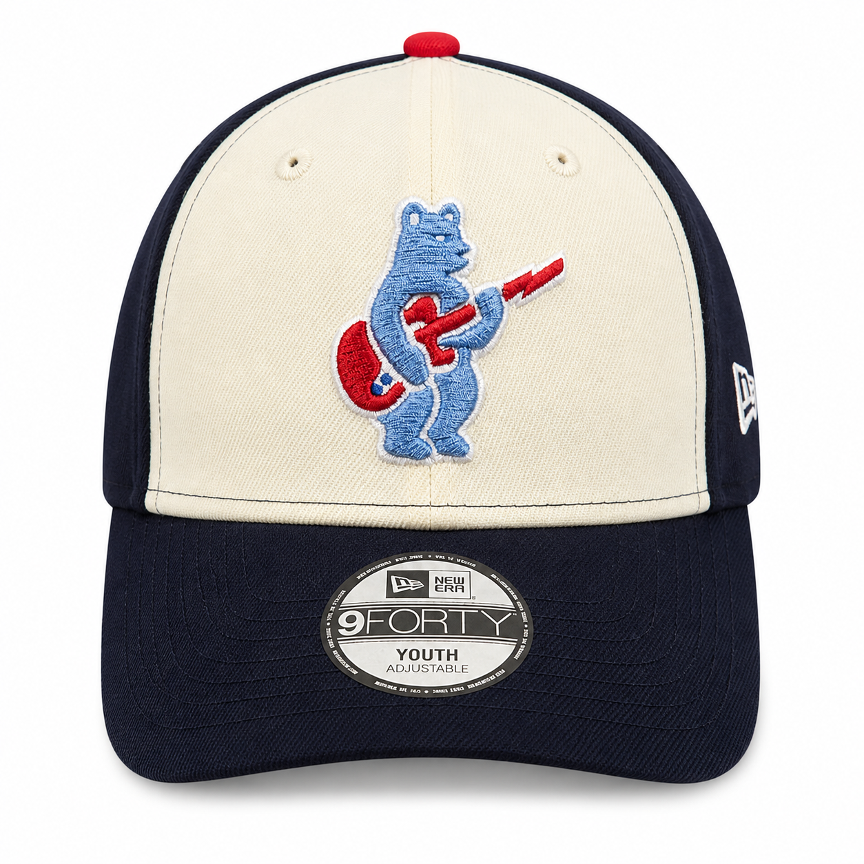 Youth Chicago Cubs Alternate 2 Guitar Bear 9FORTY Adjustable Chrome Navy Blue Cap By New Era Official Team Hat Sports Fan Cap Official MLB Team Hat