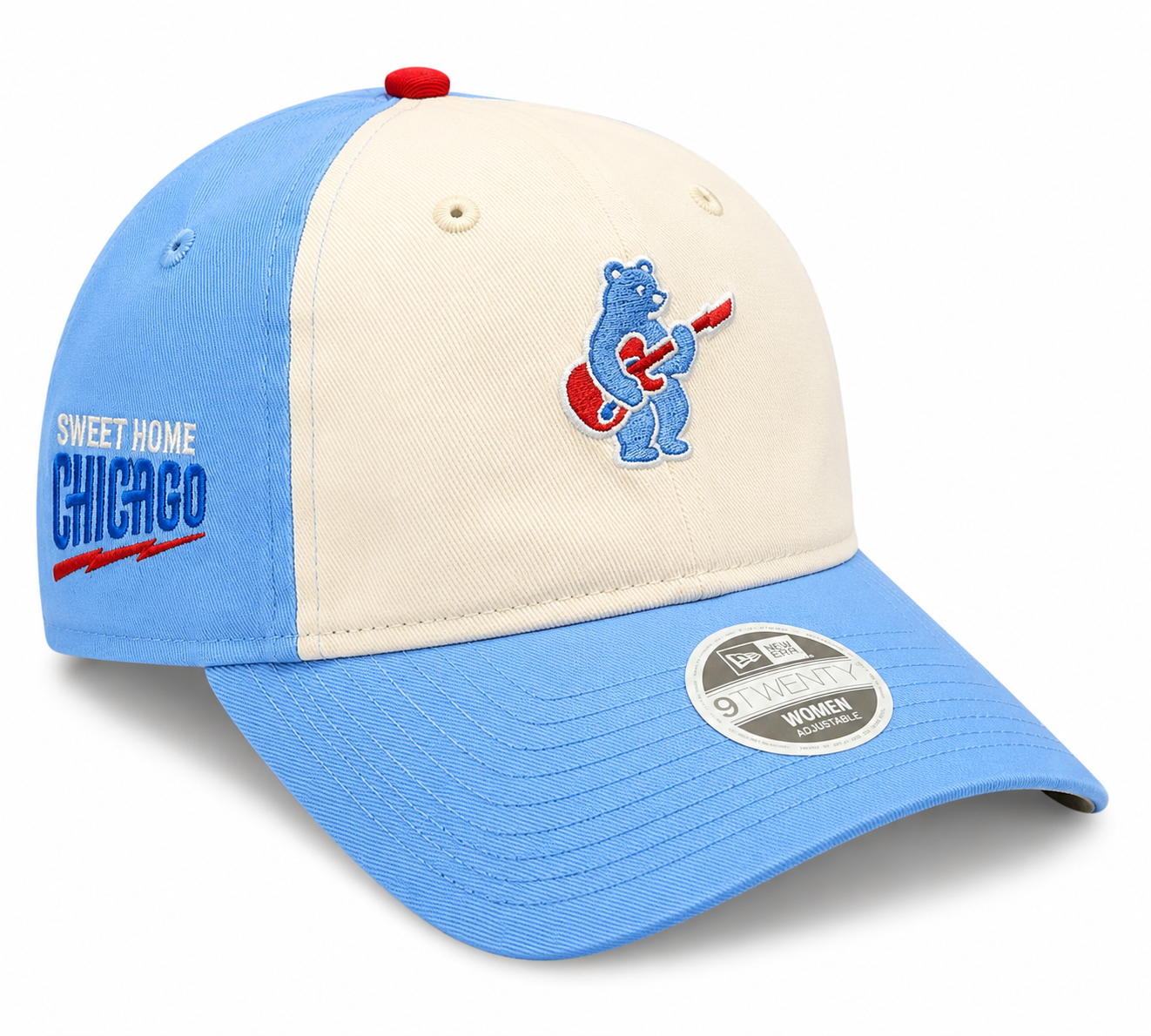 Women s Chicago Cubs Guitar Bear Alternate Micro Baby Blue New Era 9TWENTY Adjustable Hat Official Team Hat Sports Fan Cap Official MLB Team Hat