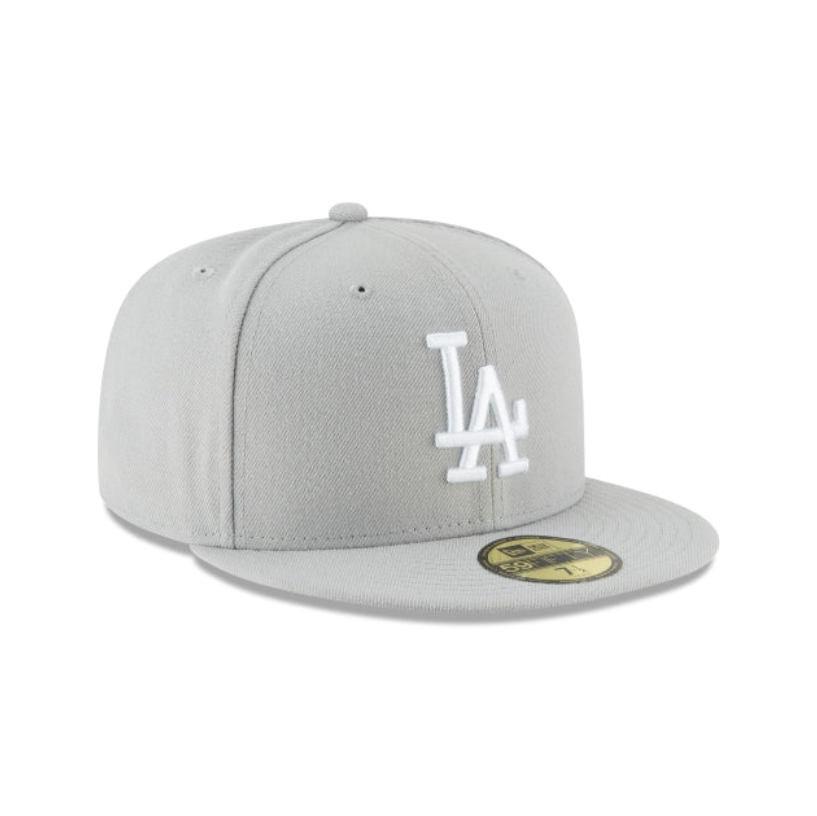 Los Angeles Dodgers MLB League Essential 59FIFTY Fitted New Era Gray White Official Team Hat Sports Fan Cap Official MLB Team Hat Baseball Fan Cap