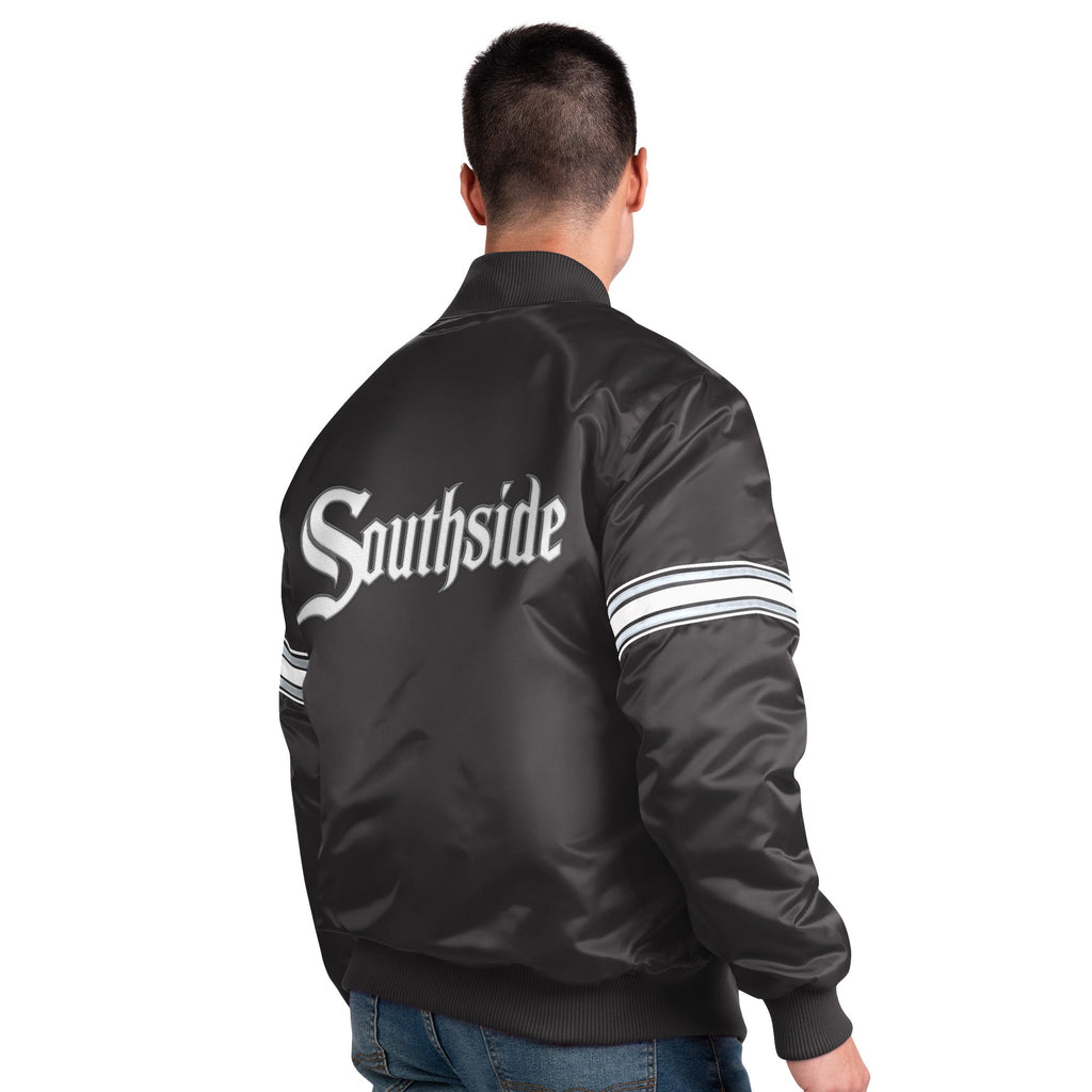 Men s Chicago White Sox City Connect Pick And Roll Starter Satin Jacket-Black Official Sports Fan Gear Popular Style Baseball Fan Gear