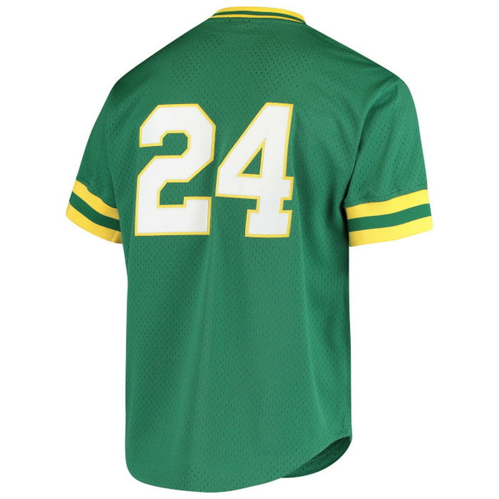 Men s Oakland Athletics Rickey Henderson 1991 Mitchell And Ness Green Cooperstown 1987 Mesh Batting Practice Jersey Official Team Jersey Sports Fan
