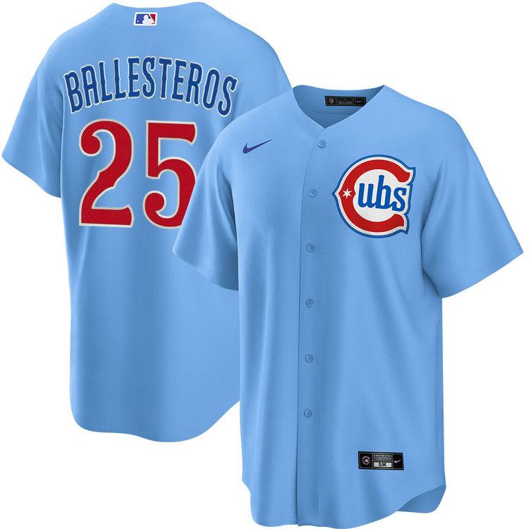 NIKE Men s Chicago Cubs Moises Ballesteros Light Blue 2nd Alternate Replica Jersey Official Team Jersey Sports Fan Apparel Official MLB Team Jersey