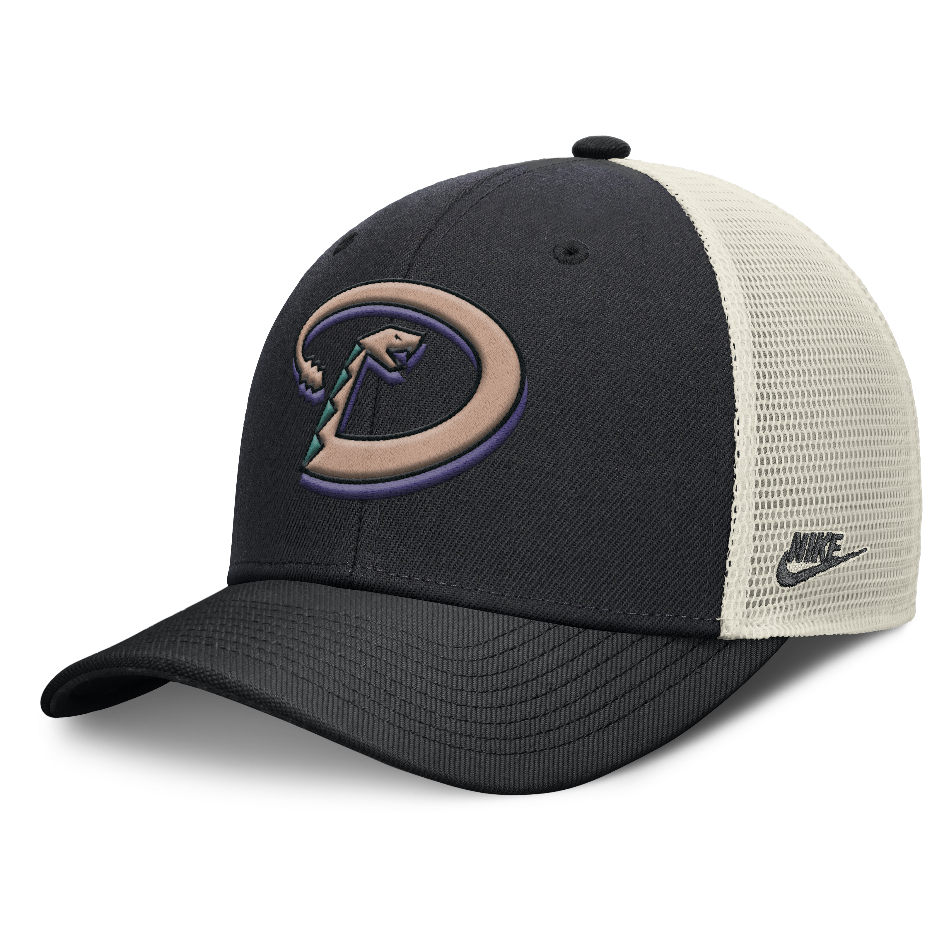 Arizona Diamondbacks Nike Rise Black Adjustable Snapback Trucker Hat Official Team Hat Sports Fan Cap Official MLB Team Hat Baseball Fan Cap