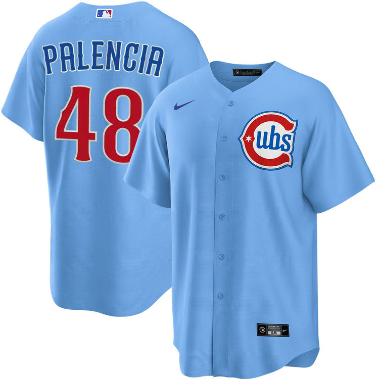 NIKE Men s Chicago Cubs Daniel Palencia 48 Light Blue 2nd Alternate Replica Jersey Official Team Jersey Sports Fan Apparel Official MLB Team Jersey