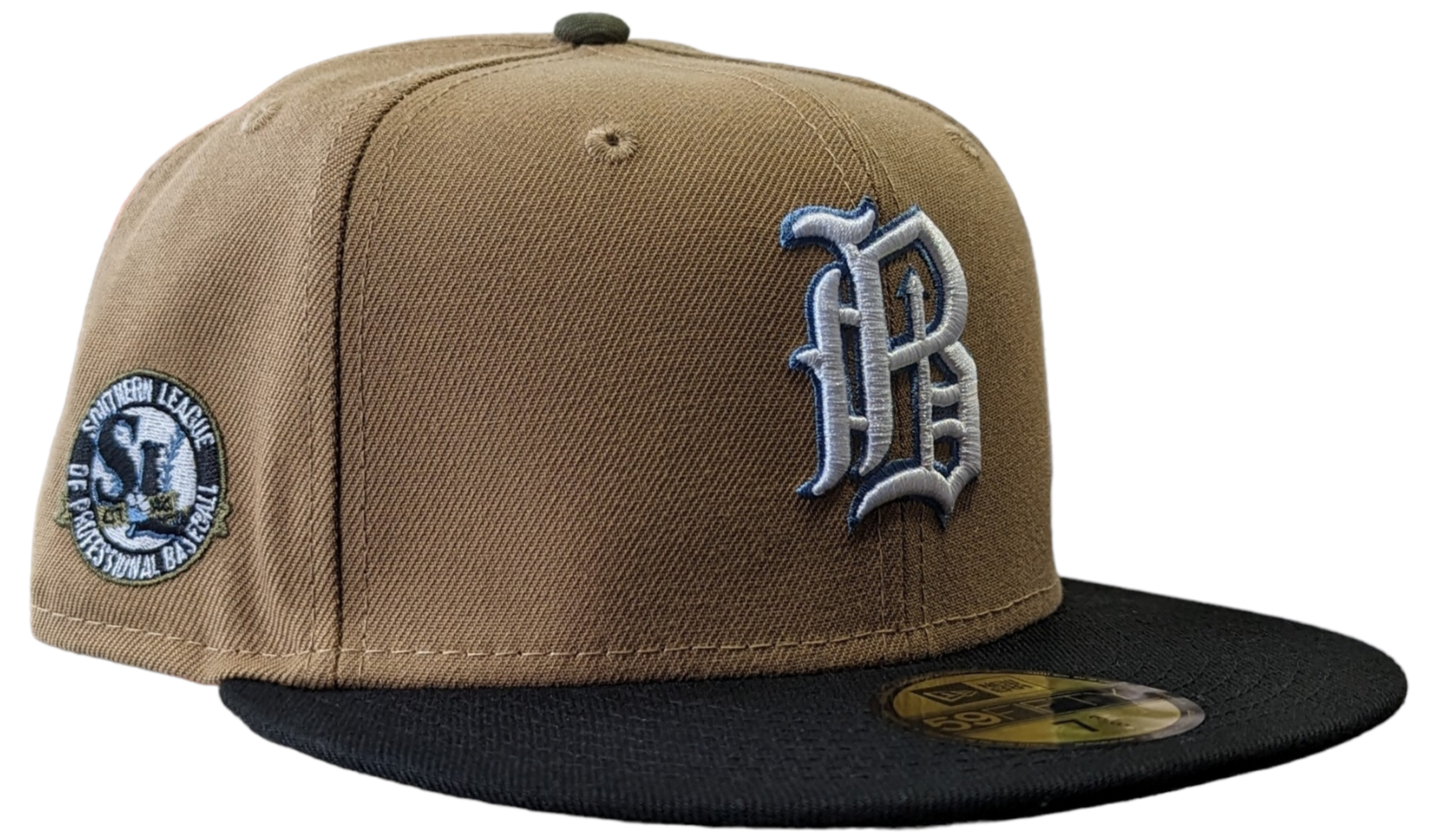 Birmingham Barons Biff New Era Southern League Khaki Black Olive 59FIFTY Fitted Hat Official Team Hat Sports Fan Cap Official MLB Team Hat Baseball