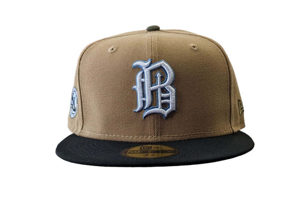 Birmingham Barons Biff New Era Southern League Khaki Black Olive 59FIFTY Fitted Hat Official Team Hat Sports Fan Cap Official MLB Team Hat Baseball