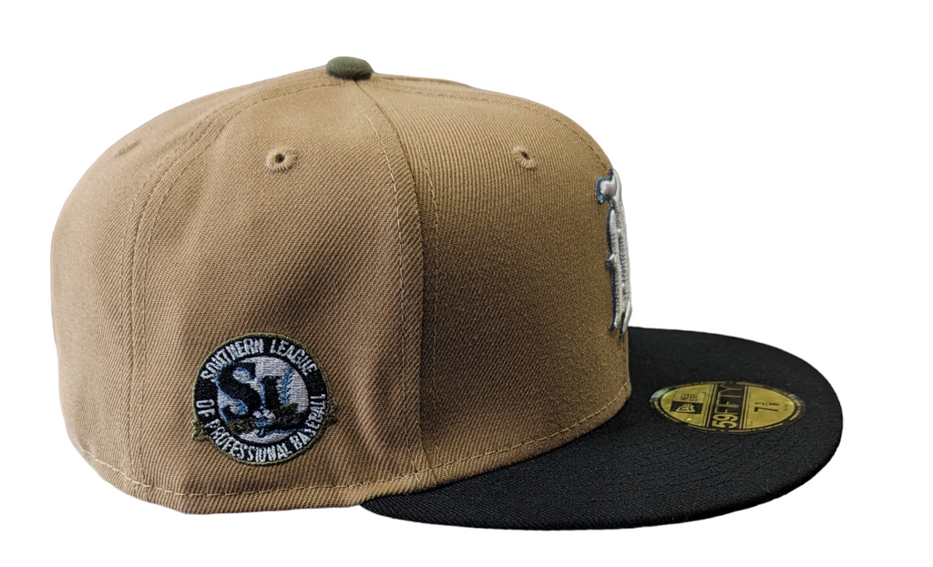Birmingham Barons Biff New Era Southern League Khaki Black Olive 59FIFTY Fitted Hat Official Team Hat Sports Fan Cap Official MLB Team Hat Baseball