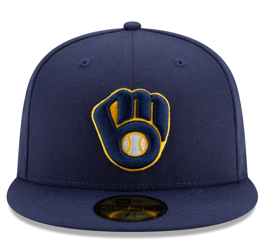 Men s Milwaukee Brewers New Era Navy Home Authentic Collection On-Field 59FIFTY Fitted Hat Official Team Hat Sports Fan Cap Official MLB Team Hat