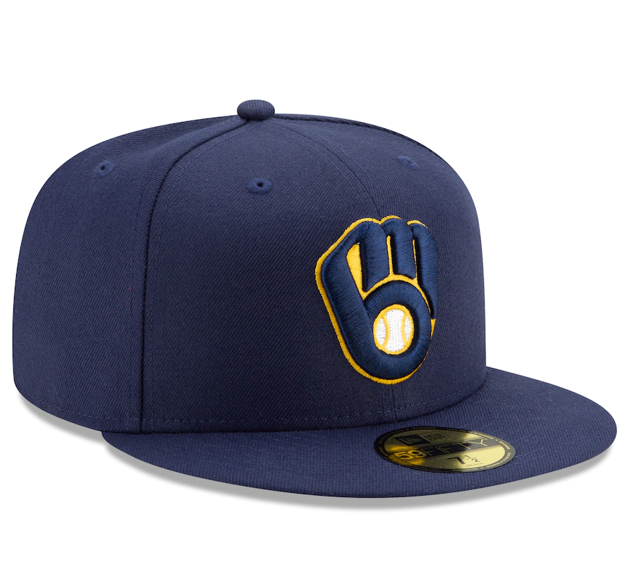 Men s Milwaukee Brewers New Era Navy Home Authentic Collection On-Field 59FIFTY Fitted Hat Official Team Hat Sports Fan Cap Official MLB Team Hat