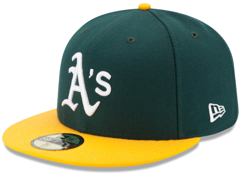 Men s Athletics New Era Green Yellow Home Authentic Collection On-Field 59FIFTY Fitted Hat Official Team Hat Sports Fan Cap Official MLB Team Hat